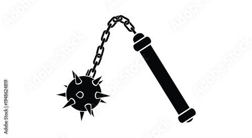 A black silhouette of a medieval flail weapon with a spiked ball