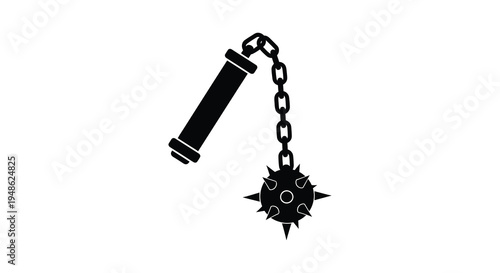 Black silhouette of a medieval flail weapon with spiked ball on a chain