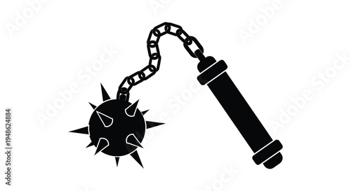 Black silhouette of a medieval flail weapon with a spiked ball and handle