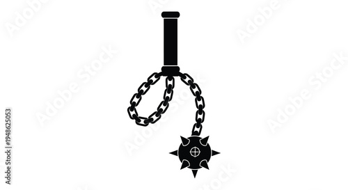 Stylized black flail with spiked ball on a white background illustration