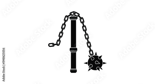 A black silhouette of a flail weapon with a spiked ball and chain handle