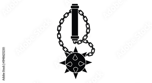 A black silhouette of a medieval flail weapon with a chained spiked ball