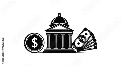 Financial institution illustration featuring a building coins and currency high quality