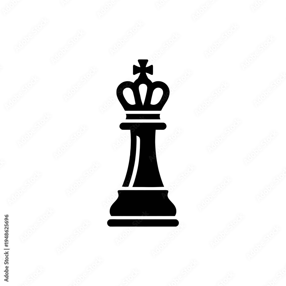 Fototapeta premium Chess King Icon – Minimal Black Chess Piece Vector Symbol
