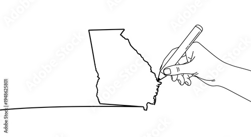 Hand Drawing Georgia State Outline with Pen on White Background