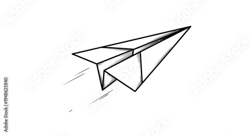 Hand Drawn Paper Airplane Flying Fast with Motion Trails - Simple Sketch Style