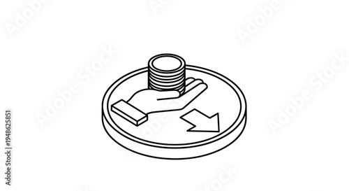 Hand Holding Stack of Coins with Arrow Icon, Financial Transaction Concept