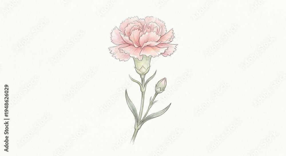 Obraz premium Hand Drawn Carnation Flower Illustration on White Background