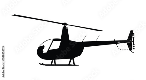 Silhouette of a black helicopter with visible rotor and tail boom details