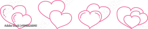 Four pink heart outlines on white background shape