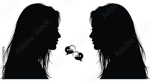 Silhouettes of two women facing each other with speech bubbles between them