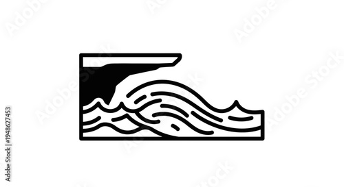 Diver Jumping Off Cliff Into Wavy Water, Cliff Diving Silhouette