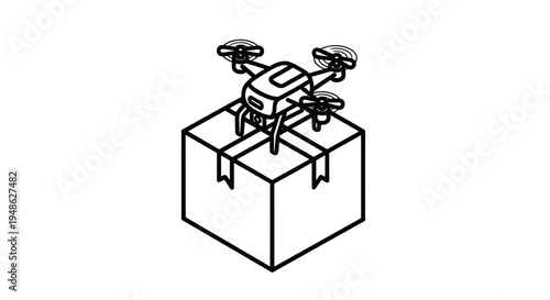 Drone delivering package, modern logistics, fast delivery concept, isometric icon