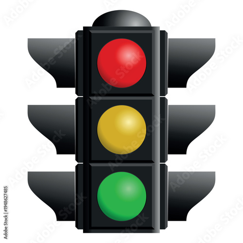 Three phase traffic signal vector icon with red yellow green lights for road safety and urban transportation management