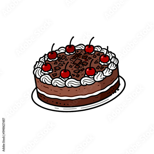 [Vector EPS]Delicious chocolate cake with cherries on top