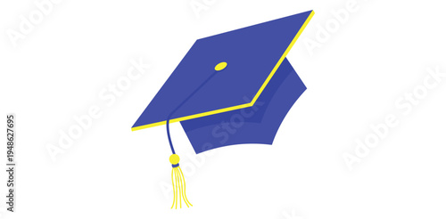 Purple graduation cap with yellow tassel for university college school commencement ceremony success achievement clipart