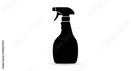 Black spray bottle icon, cleaning product, hygiene, domestic work, simple vector illustration