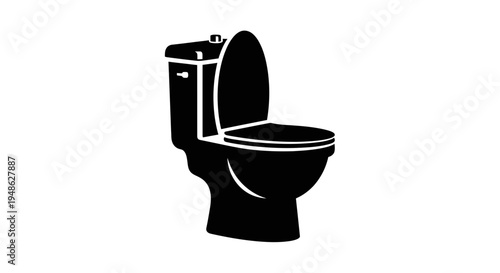 Black Toilet Icon, Bathroom Equipment, Simple Vector Illustration
