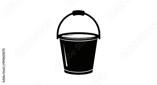 Black Bucket Icon Vector Illustration Isolated on White Background
