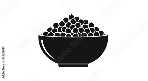 Black bowl filled with chickpeas, healthy food illustration