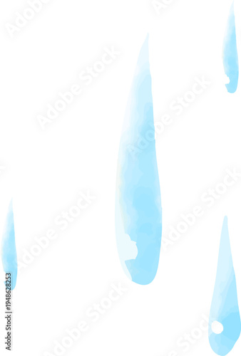 水彩風の細い水滴イラスト　透明感のある青い雫素材