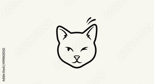 Winking Cat Face Logo, Minimalist Line Art, Playful Feline Expression, Cute Animal Icon