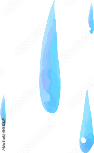 水彩風の細い水滴イラスト　透明感のある青い雫素材