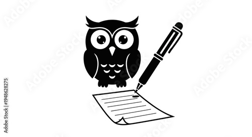 Wise Owl Writing on Paper with Pen Icon