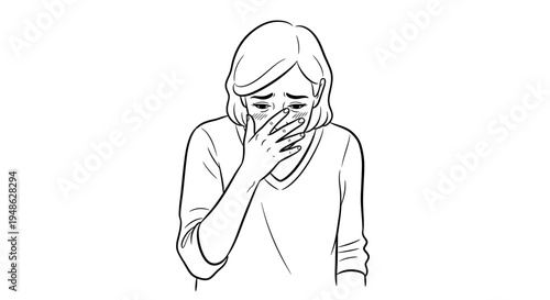Woman crying, covering mouth, emotional distress, sadness, despair, grief, loneliness