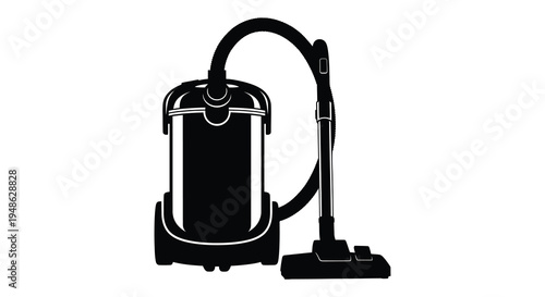 Silhouette of a modern canister vacuum cleaner against a white background
