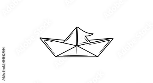 Simple Paper Boat Drawing, Origami Boat Icon, Minimalist Hand Drawn Illustration