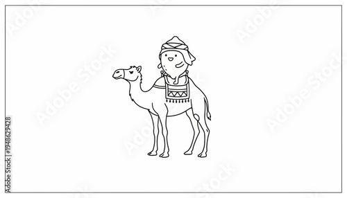 Cute Camel Rider Cartoon Character in Desert Landscape