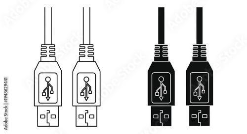 Four usb connectors displayed in black and white variations showing different perspectives