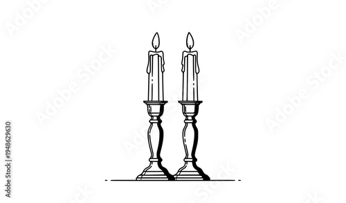 A minimalist vector illustration of two candlesticks with lit candles