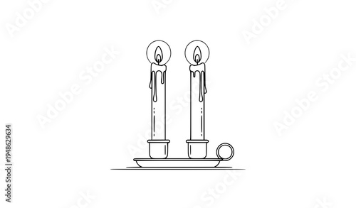 A minimalist line art illustration of two candles on a tray