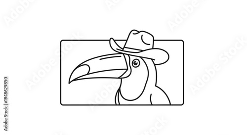 Cartoon Toucan Wearing Cowboy Hat, Vector Illustration