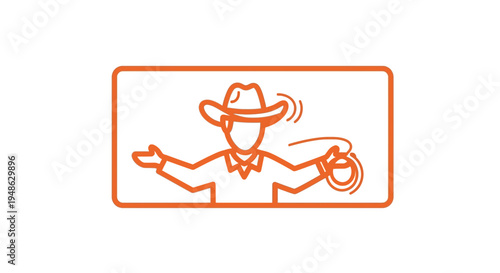 Cowboy with Lasso Icon, Western Style, Rodeo, Country Music, Vector Illustration