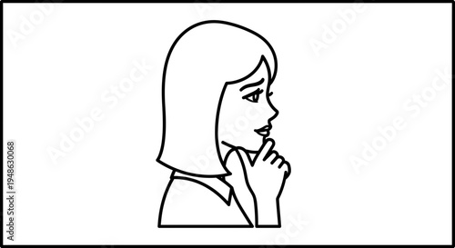 Woman thinking, thoughtful expression, hand on chin, contemplating, decision making, profile view