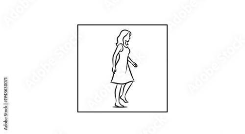 Woman Walking Forward in Simple Dress, Line Art Animation Frame