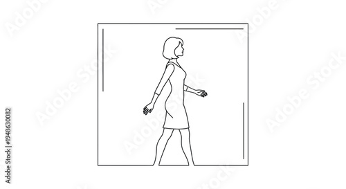 Woman walking, side view, simple line drawing animation frame