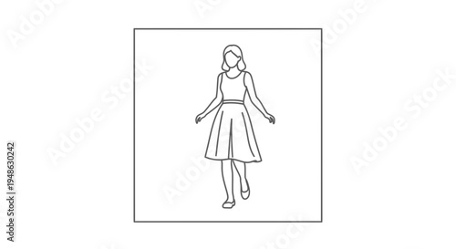 Woman in a simple dress walking, line art illustration, minimalist style
