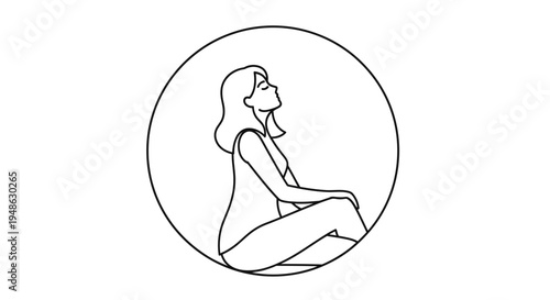 Woman meditating in a circle, serene, calm, mindful, yoga pose, inner peace, relaxation
