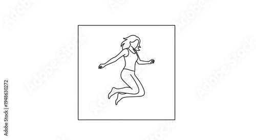 Woman jumping in air, line art, freedom, joy, movement, celebration, energetic, active lifestyle