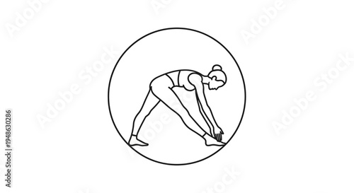 Woman practicing yoga, stretching in triangle pose, line art illustration