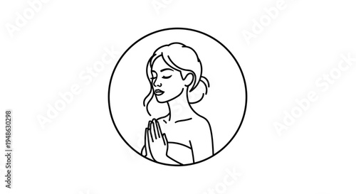 Woman praying or meditating in circle icon, serene, peaceful, spiritual, mindful, calm, self care