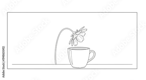 Wilting Flower Over Coffee Cup - Sadness and Melancholy Concept