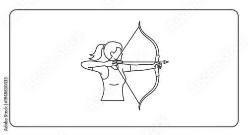 Woman Archer Aiming Bow and Arrow in Silhouette, Focused Concentration