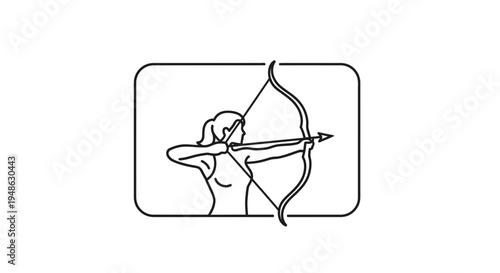 Woman Archer Aiming Bow and Arrow in Target Practice - Line Art Icon