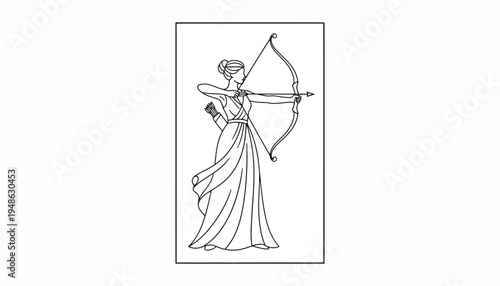 Woman Archer Drawing Bow and Arrow, Ancient Greek Goddess Artemis Style