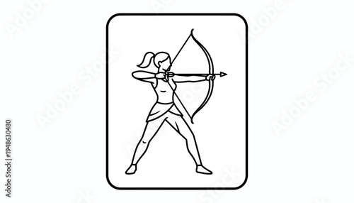 Woman Archer Silhouette Icon, Target Shooting, Archery Sport, Vector Illustration